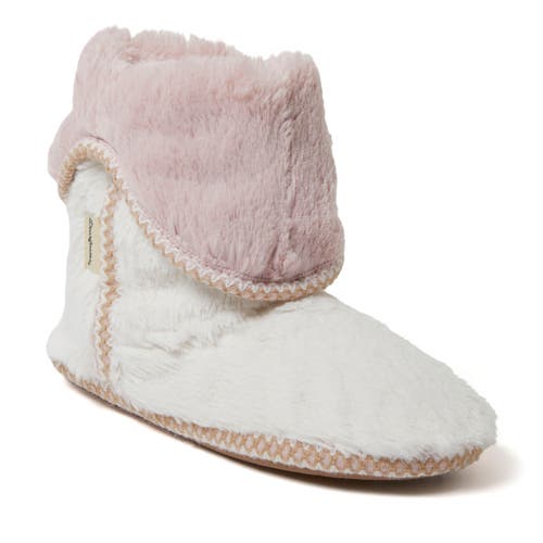 DEARFOAMS Beth Faux Fur Fold Down Fuzzy Bootie Slipper in Muslin 