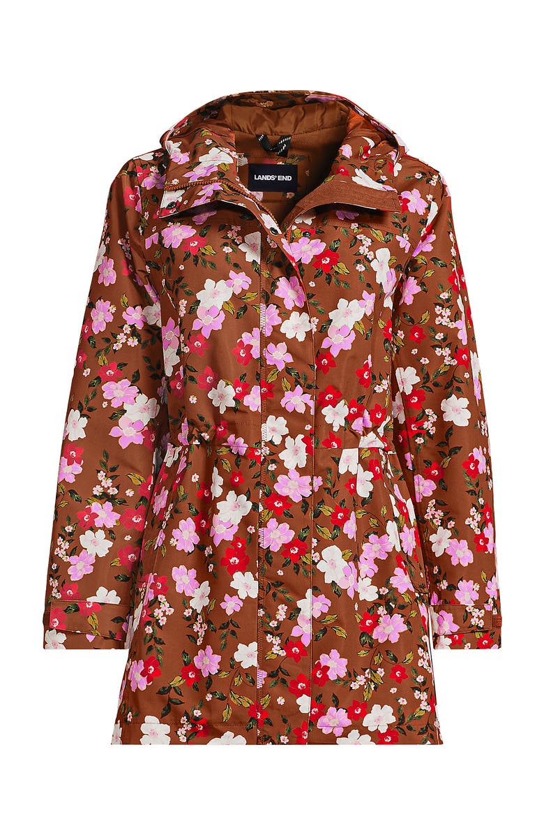Lands' End Squall Hooded Waterproof Raincoat, Alternate, color, Rich Ginger Brown Wild Roses