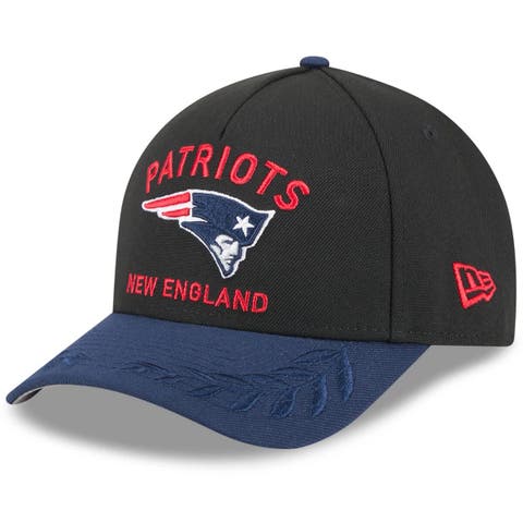 Men's New Era Black/Navy New England Patriots 2025 NFL Draft 9FORTY A-Frame M-Crown Adjustable Hat