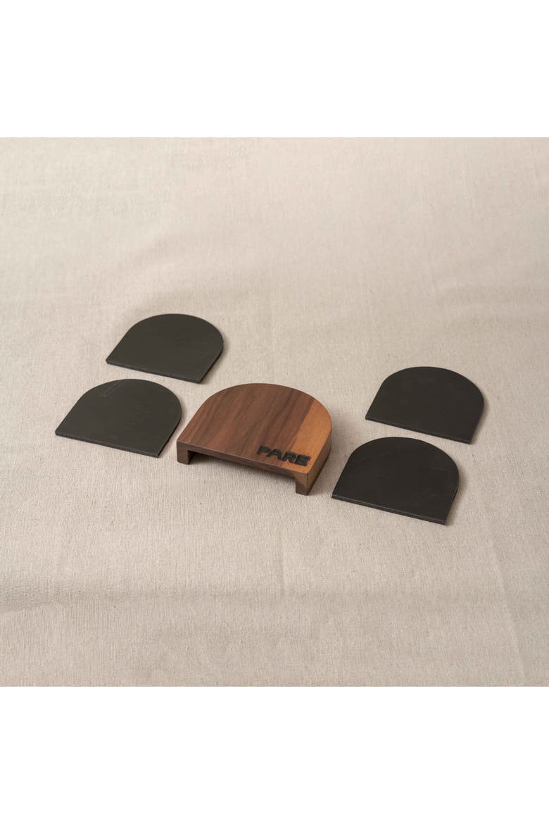 Coaster Set with Holder, Alternate, color, Brown