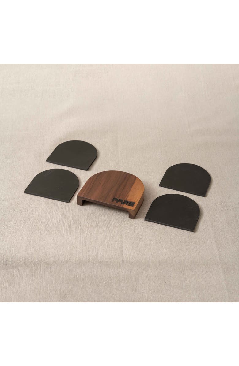 Pare Coaster Set with Holder, Alternate, color, Brown