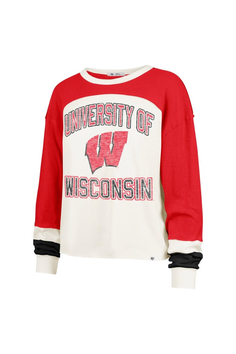 Women's '47  Cream Wisconsin Badgers Double Header Curve Raglan Long Sleeve T-Shirt, Alternate, color, Cream