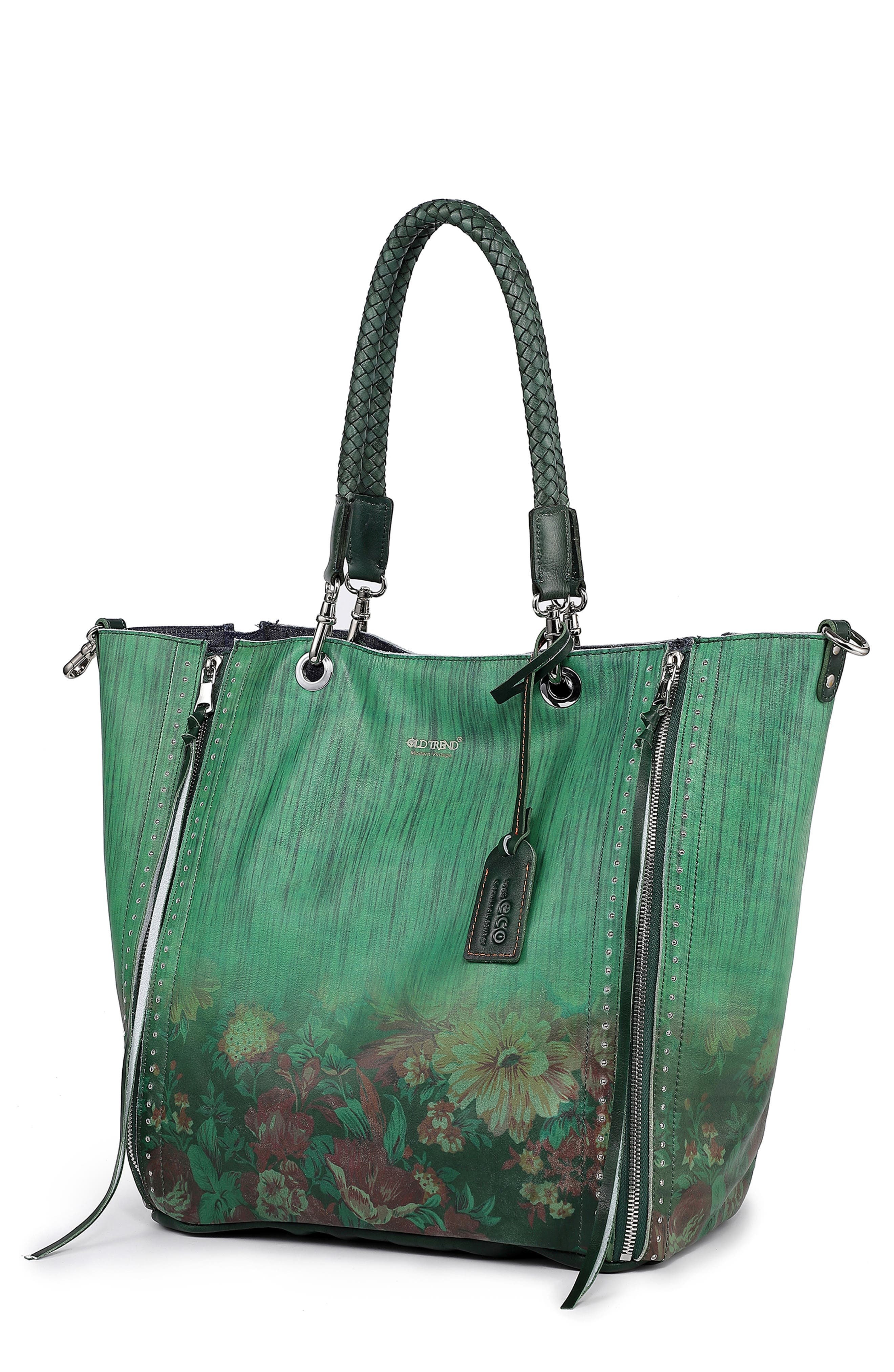 Barracuda Leather Tote, Main, color, KALE PAINTED