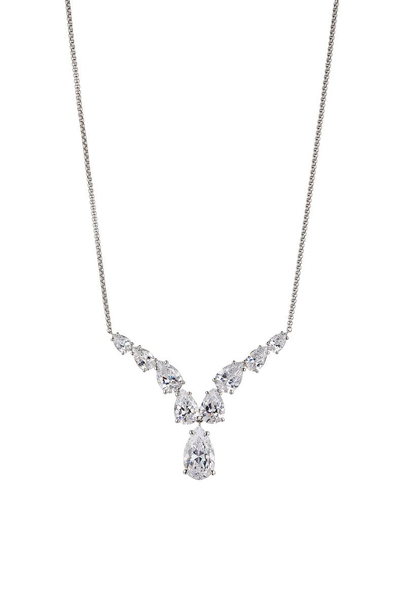 Shine On Pear Cubic Zirconia Pendant Necklace, Main, color, RHODIUM
