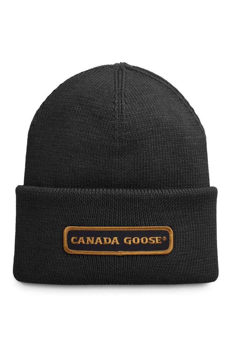 Logo Patch Ribbed Beanie, Main, color, BLACK