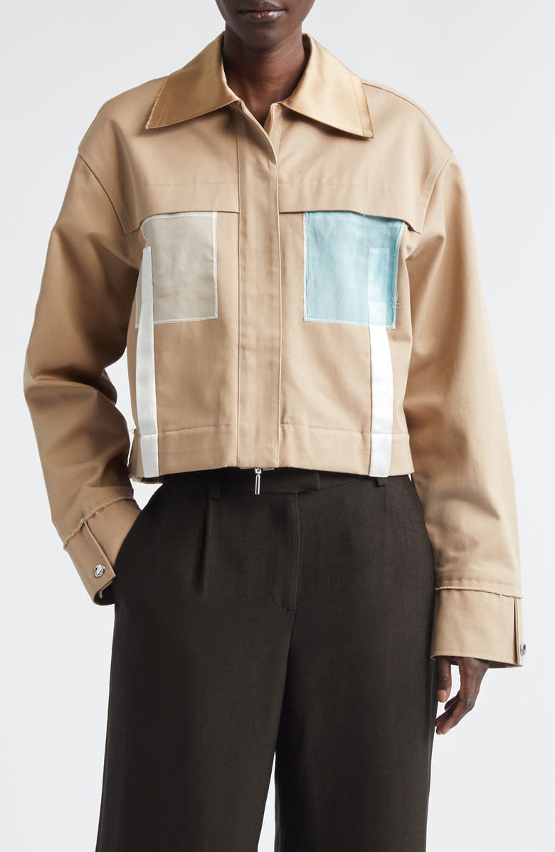 Jason Wu Collection Collage Boxy Oversize Organic Cotton Twill Jacket, Main, color, Cardboard