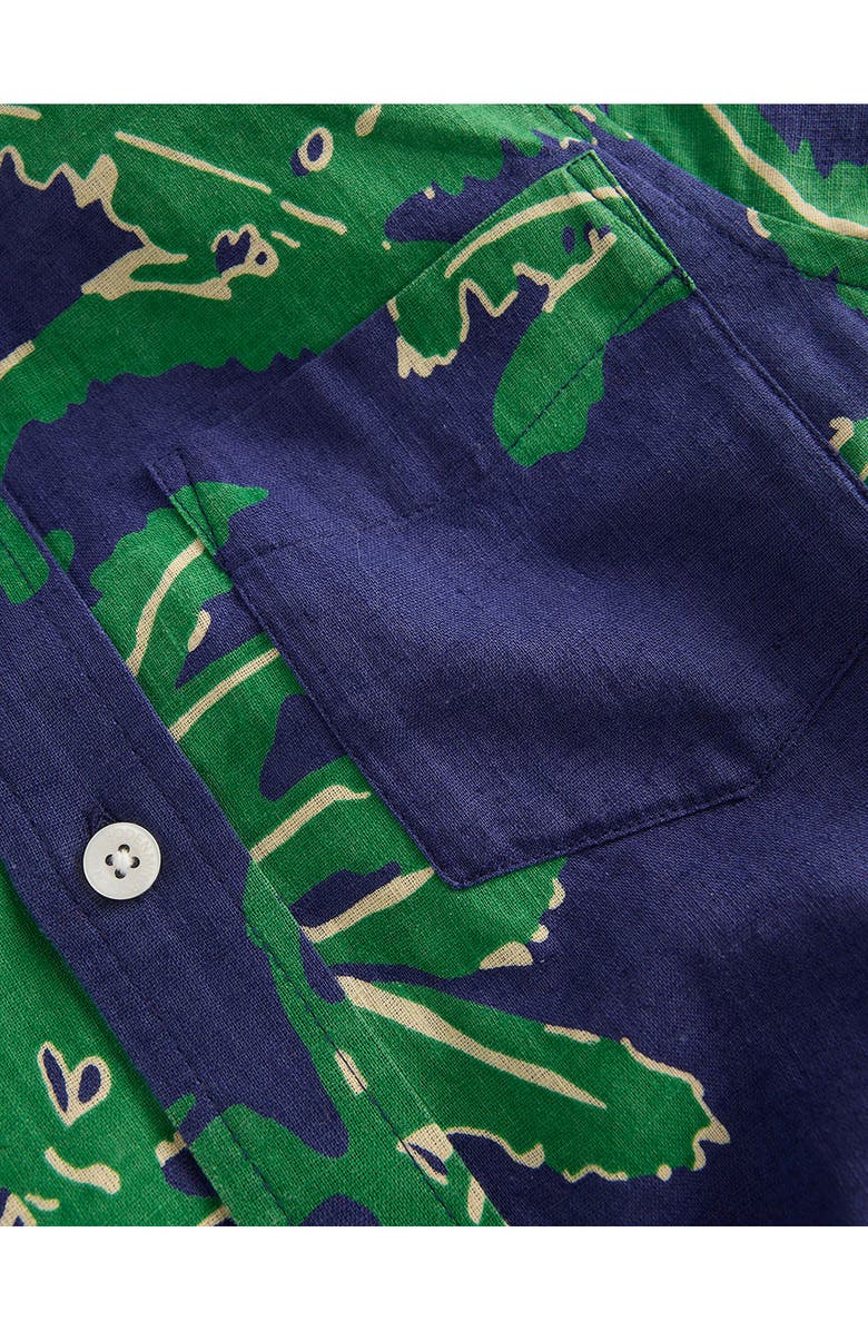 Mini Boden Kids' Palm Tree Graphic Cotton & Linen Blend Button-Up Shirt, Alternate, color, 