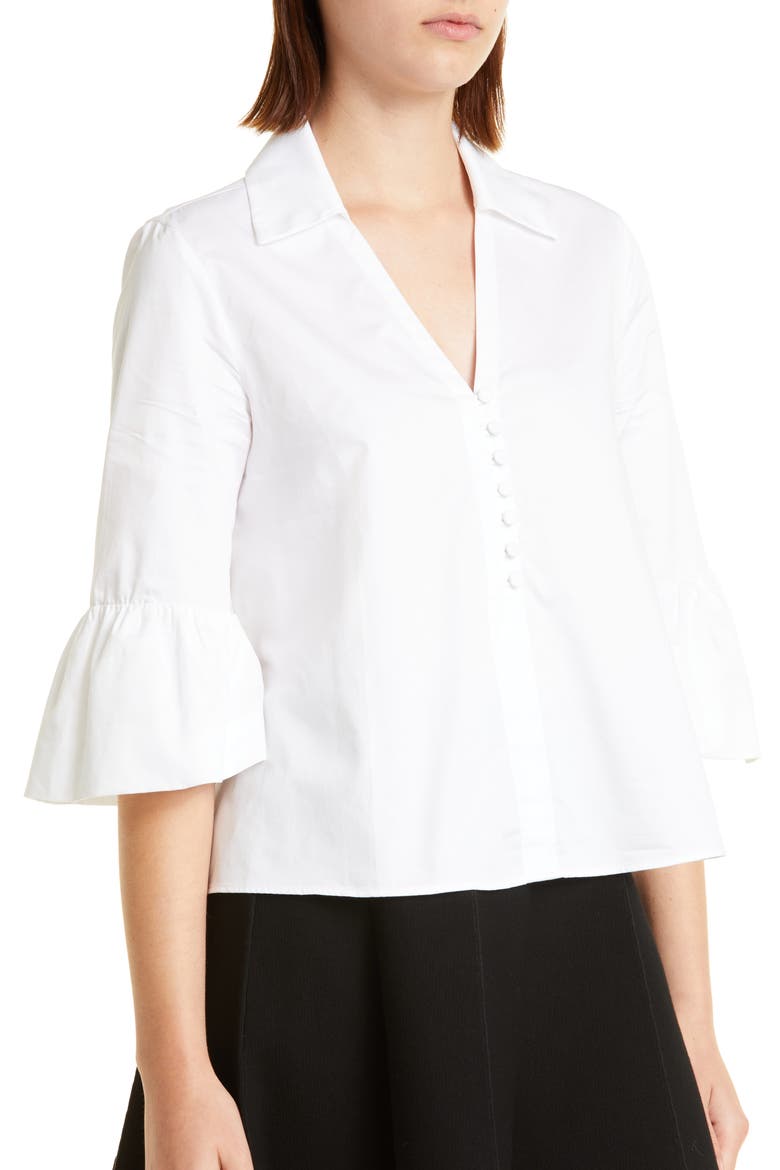Ruffle Sleeve Cotton Blouse, Alternate, color, WHITE