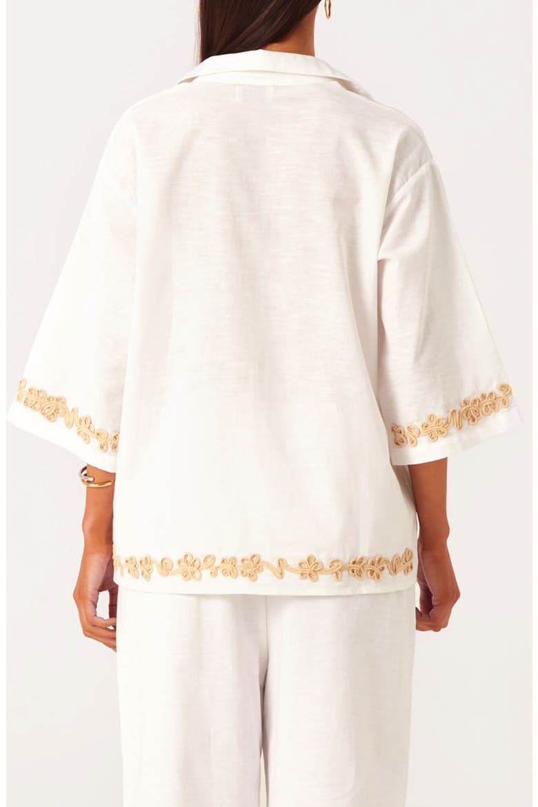 Ines 2.0 Embroidered Trim Linen & Cotton Blend Button-Up Shirt, Alternate, color, WHITE