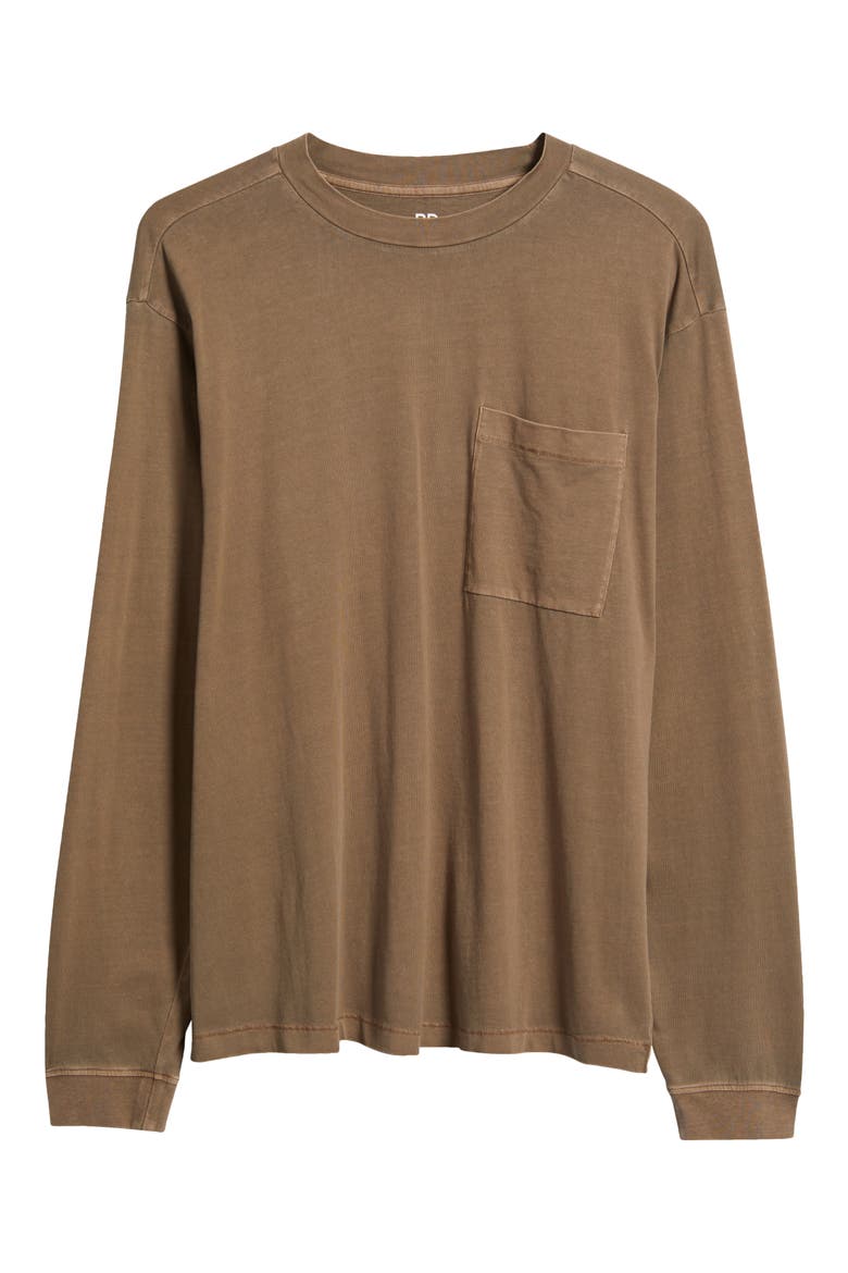 Oversize Long Sleeve Pocket T-Shirt, Alternate, color, BROWN SHIITAKE WASHED