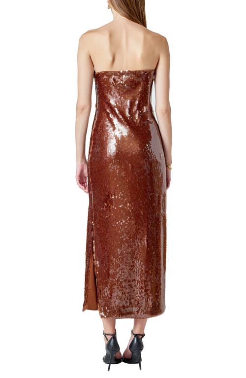 Endless Rose Sequin Strapless Midi Dress In Brown