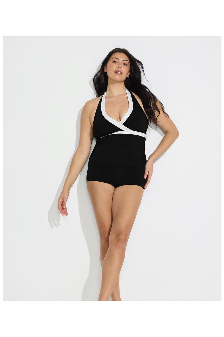 Plus Size V-Neck Halter Tankini Top, Alternate, color, Black/White