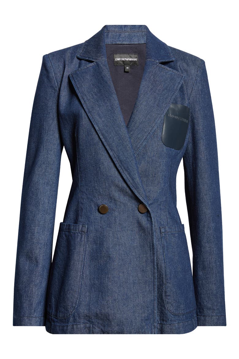 Denim Double Breasted Blazer, Alternate, color, SOLID DARK BLUE