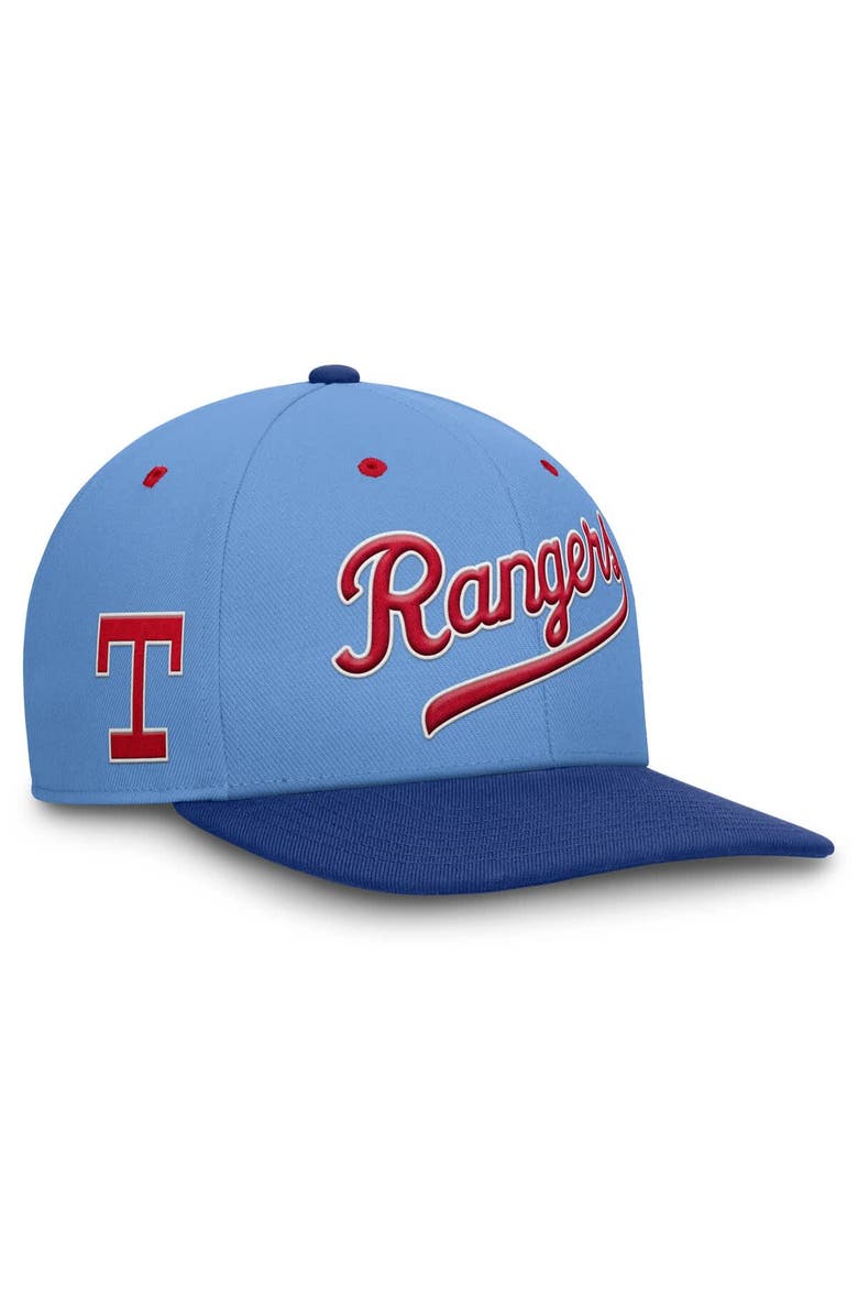 Nike Men's Nike Light Blue/Royal Texas Rangers Cooperstown Collection Pro Performance Snapback Hat, Main, color, 
