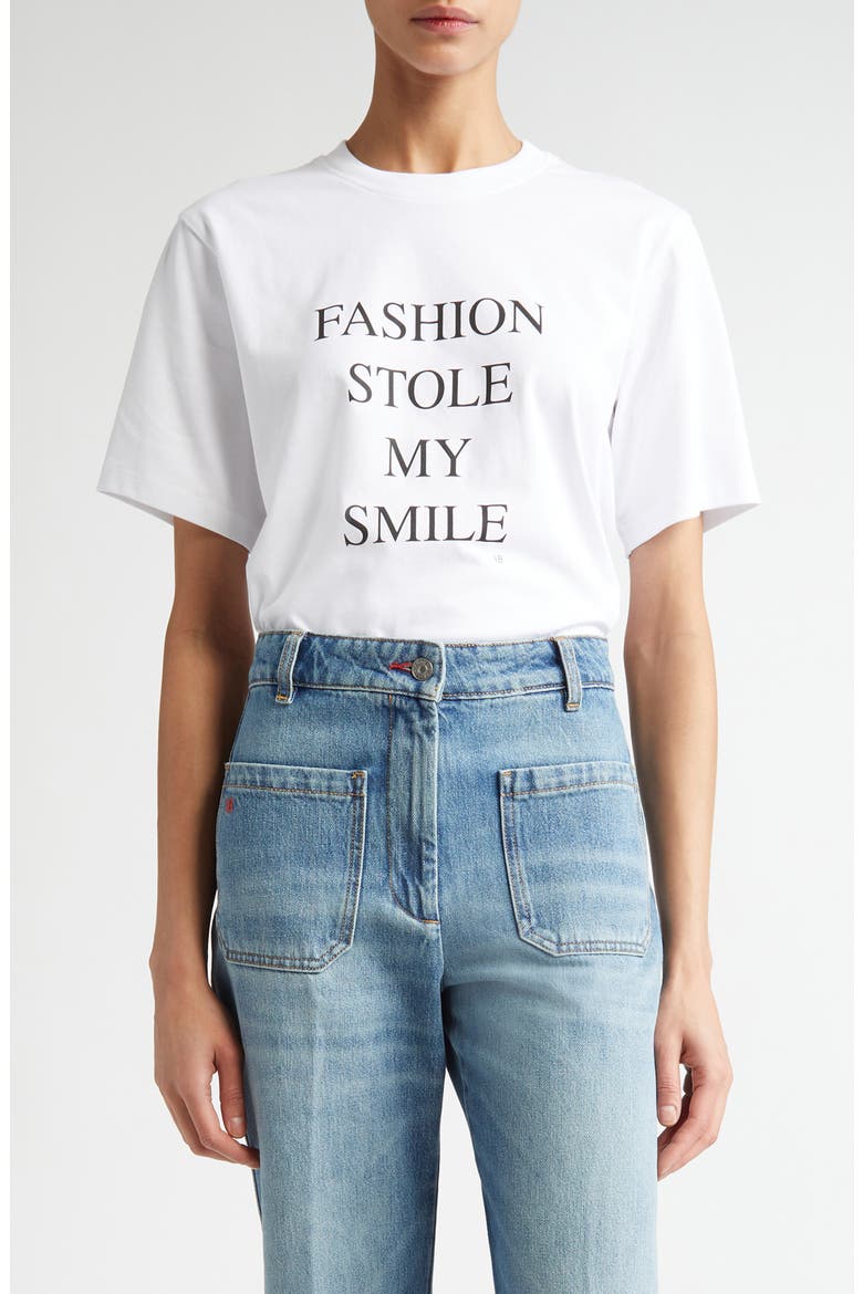 Fashion Stole My Smile Organic Cotton Graphic T-Shirt, Main, color, WHITE FASHION STOLE MY SMILE