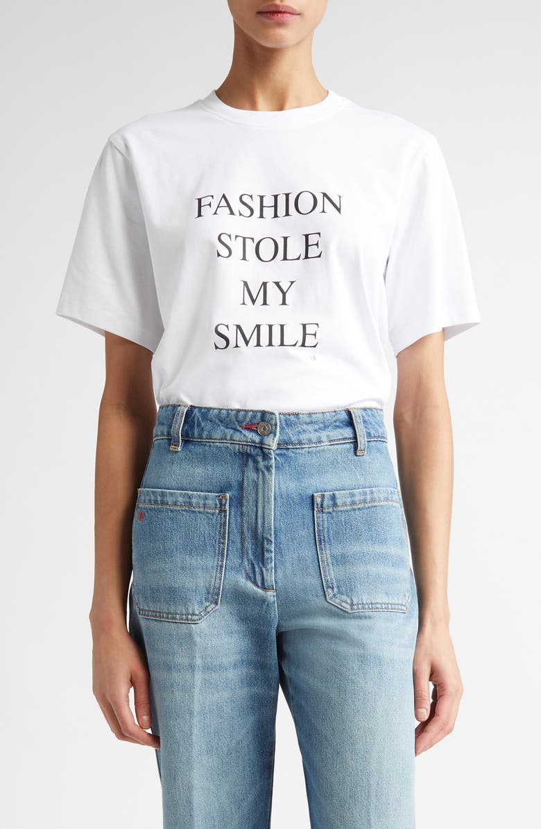 Victoria Beckham Fashion Stole My Smile Organic Cotton Graphic T-Shirt, Main, color,