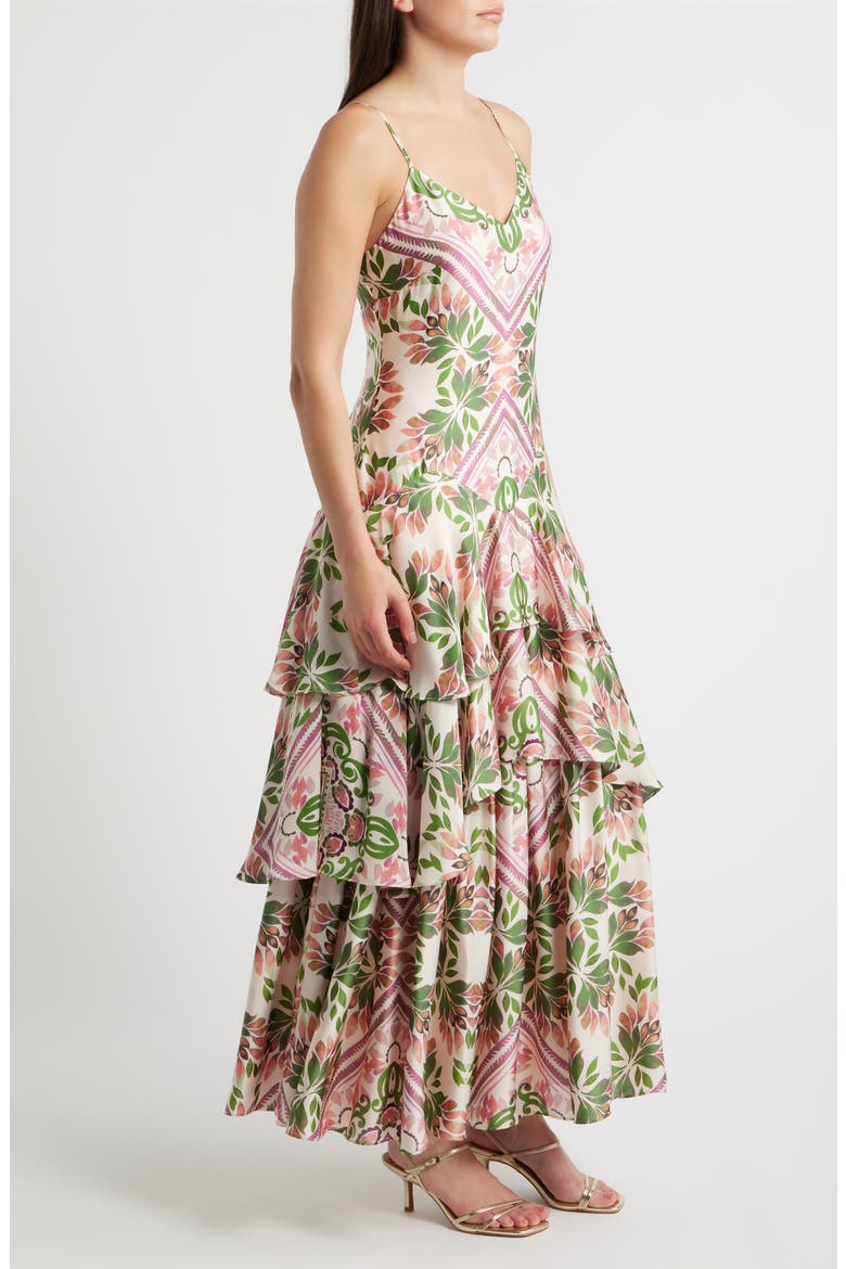 Print Tiered Sleeveless Maxi Dress, Alternate, color, VANILLA CREAM
