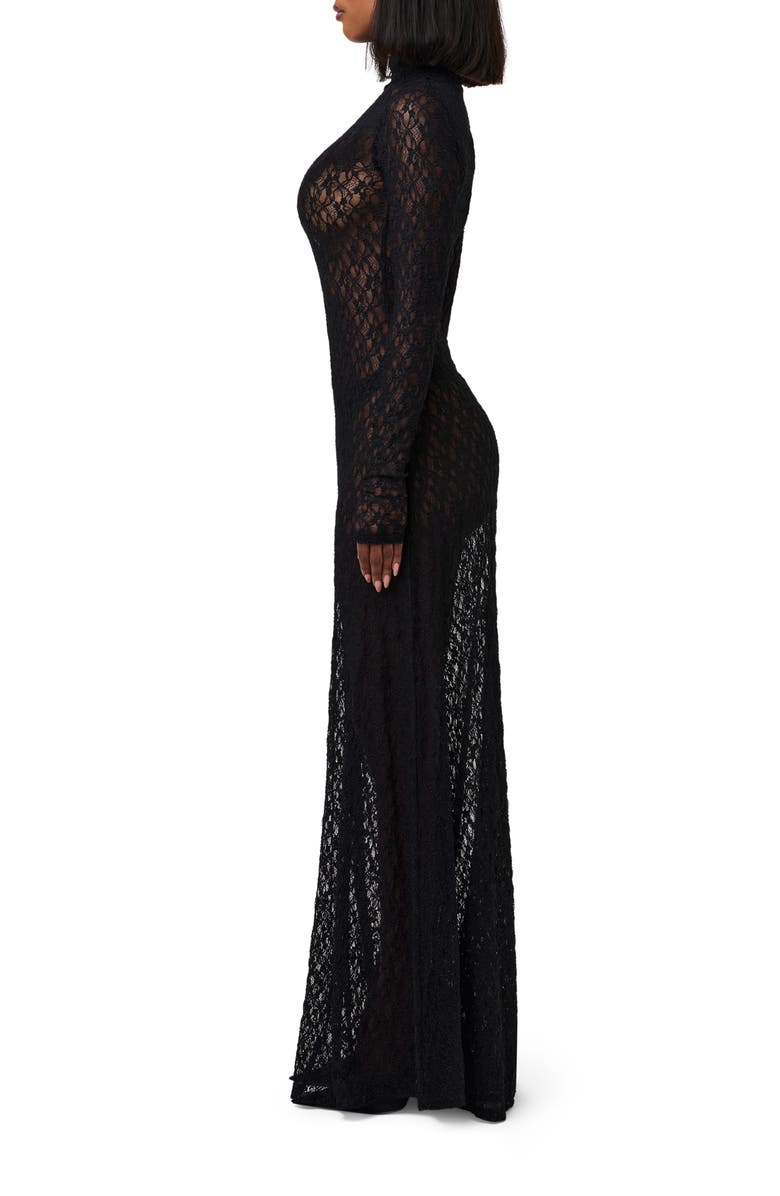 Naked Wardrobe Floral Long Sleeve Stretch Lace Turtleneck Maxi Dress, Alternate, color,