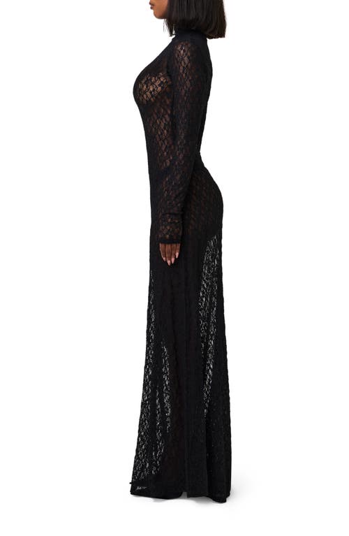 Naked Wardrobe Floral Long Sleeve Stretch Lace Turtleneck Maxi Dress In Blue