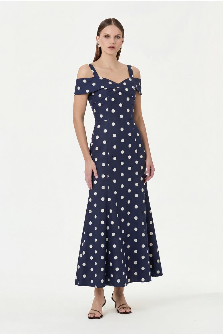 Ivana Dress, Alternate, color, NAVY POLKA DOT
