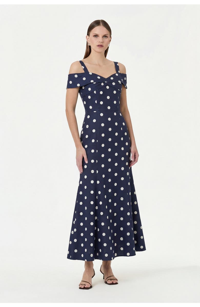 NICHOLAS Ivana Dress, Alternate, color, Navy Polka Dot