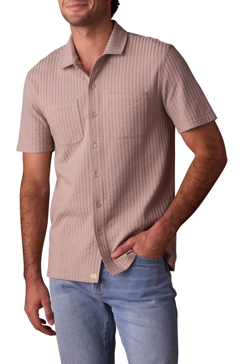 Getaway Short Sleeve Knit Button-Up Shirt, Main, color, TAUPE