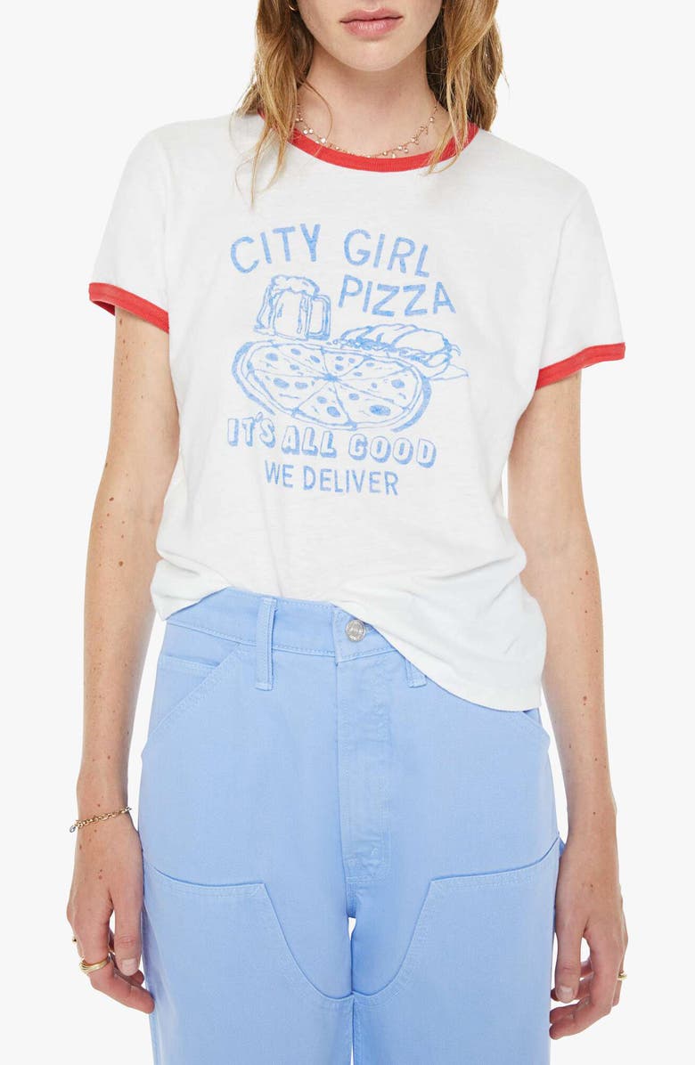 MOTHER Lil Goodie Goodie Ringer T-Shirt, Main, color, City Girl Pizza
