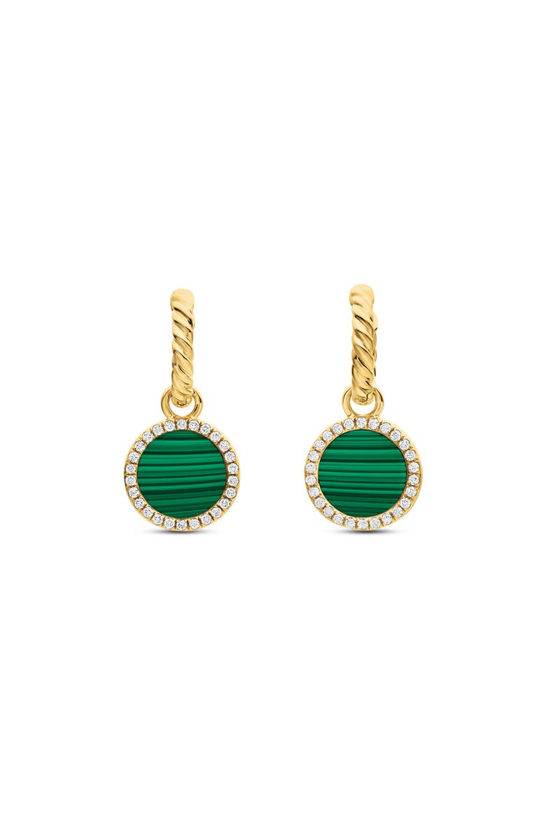Petite DY Elements® Drop Earrings in 18K Yellow Gold with Malachite and Pavé Diamonds, Main, color, 18K YELLOW GOLD