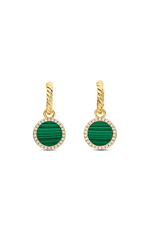 Petite DY Elements® Drop Earrings in 18K Yellow Gold with Malachite and Pavé Diamonds