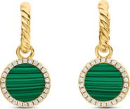 David Yurman Petite DY Elements® Drop Earrings in 18K Yellow Gold with Malachite and Pavé Diamonds
