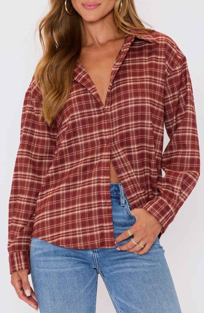 VICI Collection Poet Plaid Button-Up Shirt, Alternate, color, Brick Plaid
