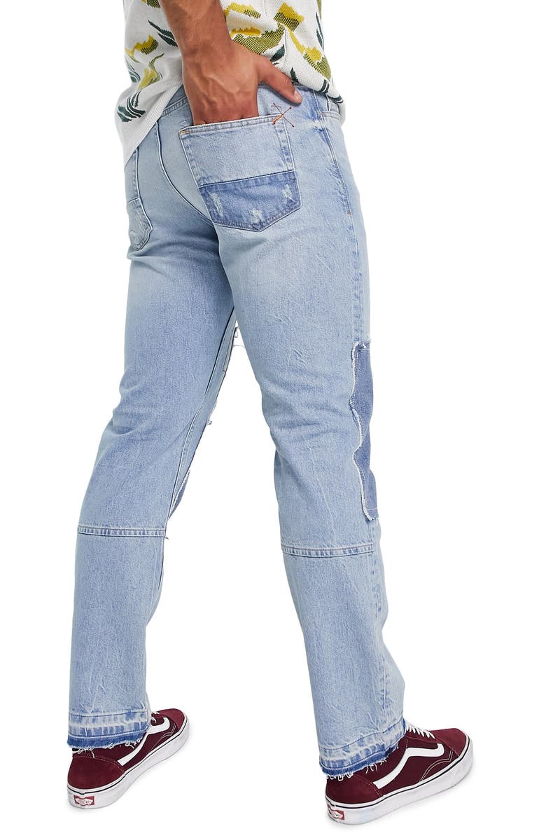 Topman Patchwork Straight Jeans, Alternate, color, 