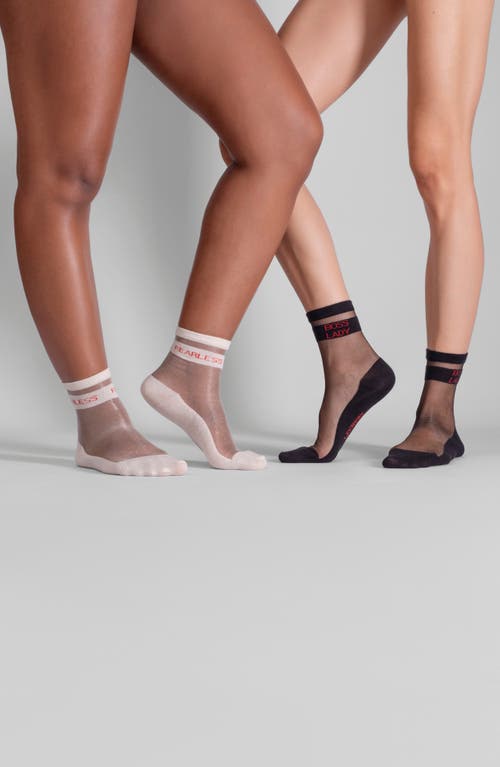 Lechery ® 2-pack Fearless & Boss Lady Sheer Crew Socks In White/black