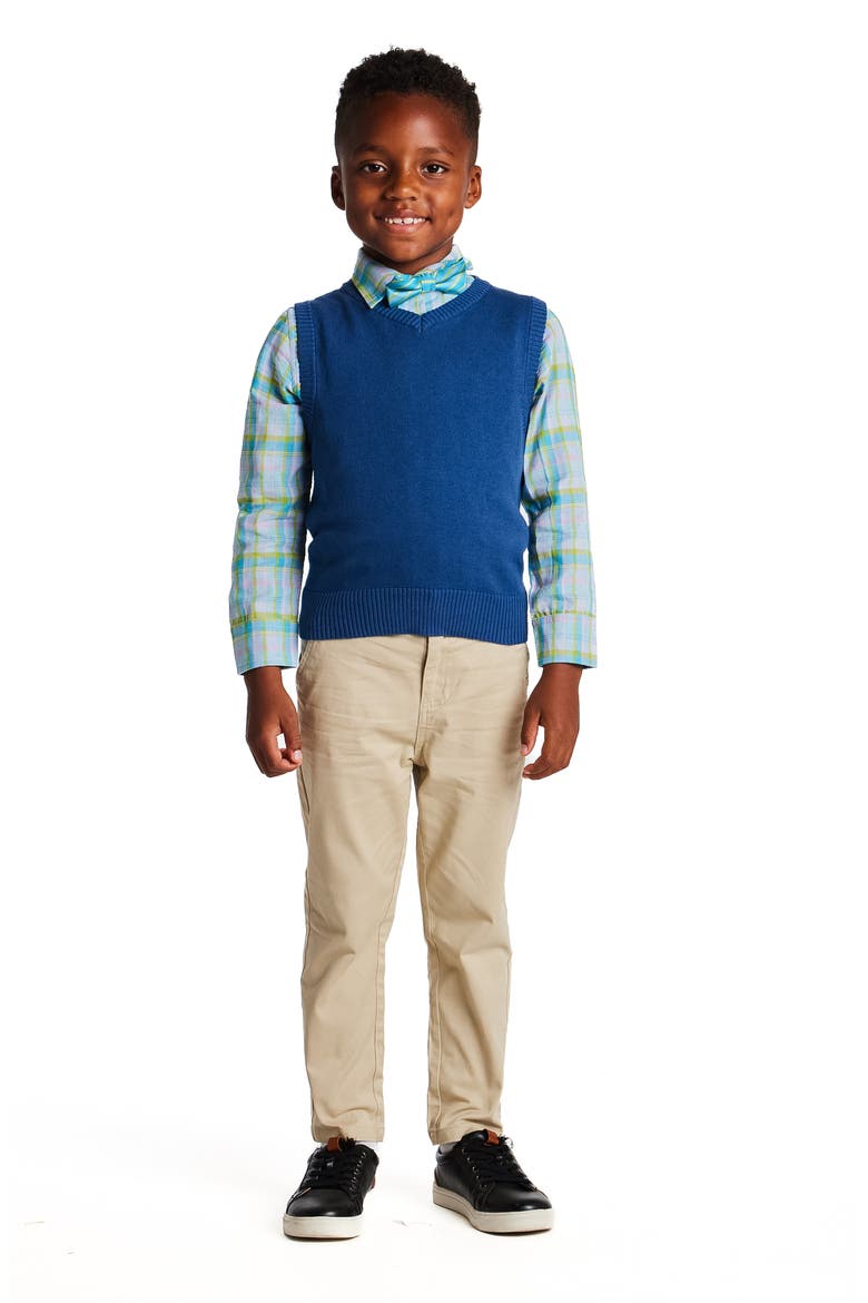 Kids' Bow Tie, Sweater Vest, Button-Up Shirt & Pants Set, Alternate, color, NAVY