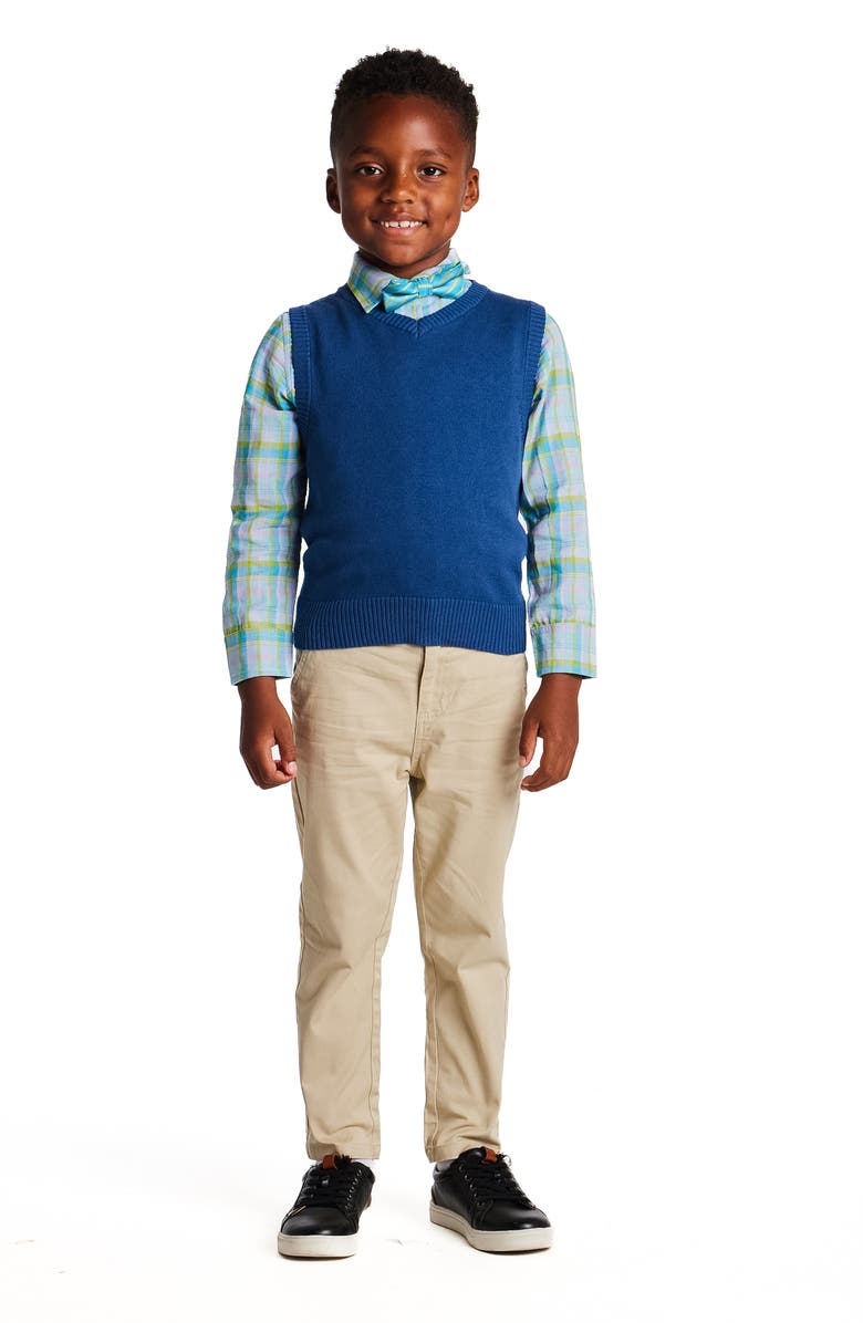 Andy & Evan Kids' Bow Tie, Sweater Vest, Button-Up Shirt & Pants Set, Alternate, color, Navy