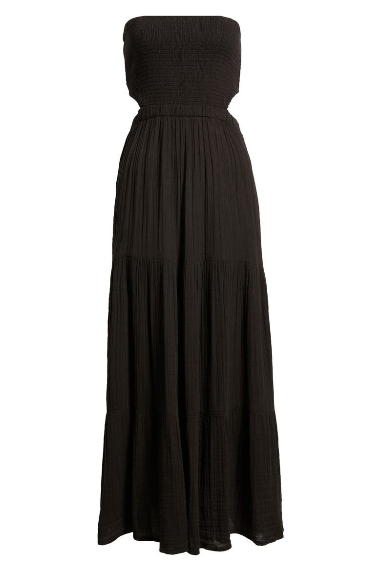 Premium Surf Strapless Cutout Maxi Dress, Alternate, color, BLACK