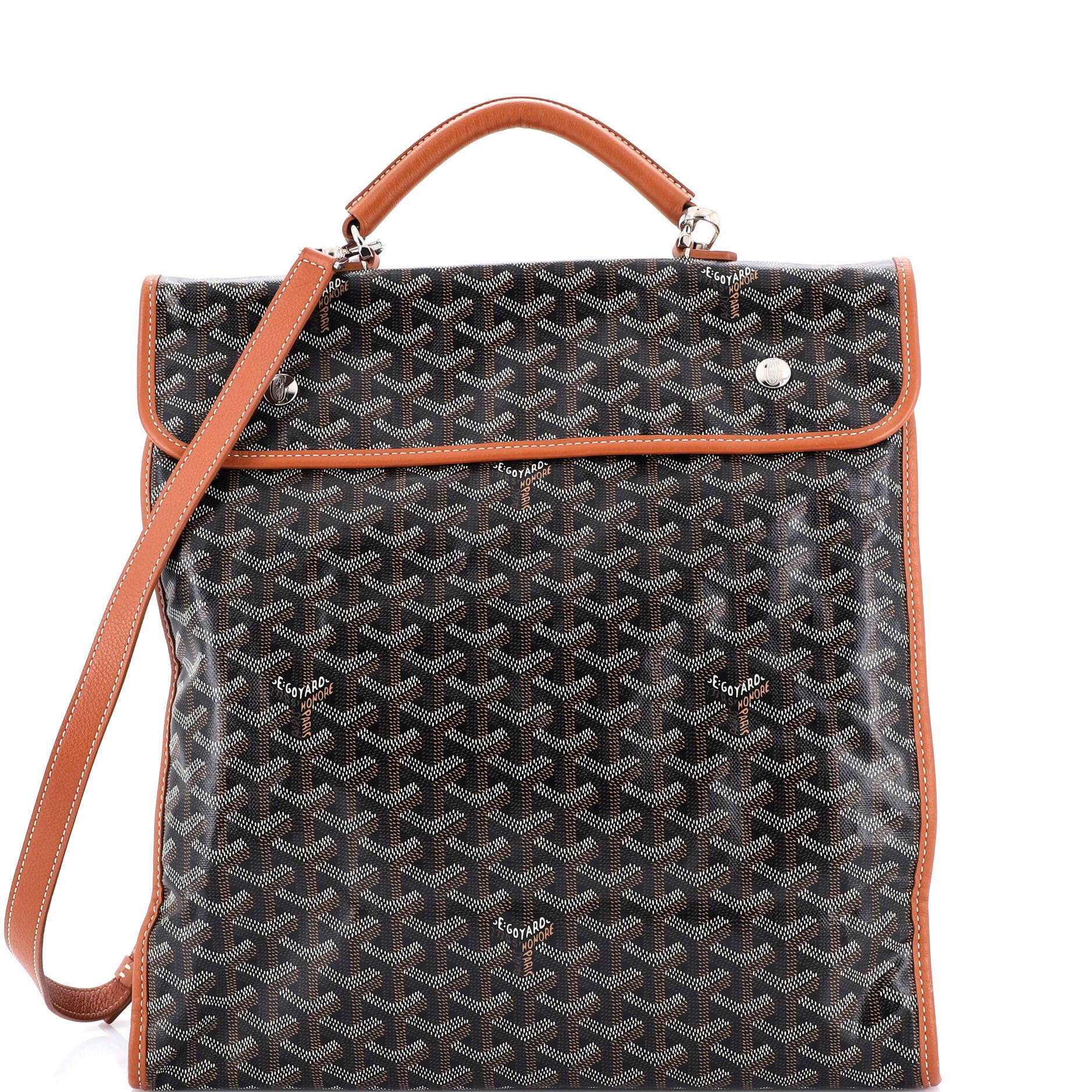 Pre-Owned Goyard Saint Leger Briefcase Backpack Coated Canvas, Main, color, Brown