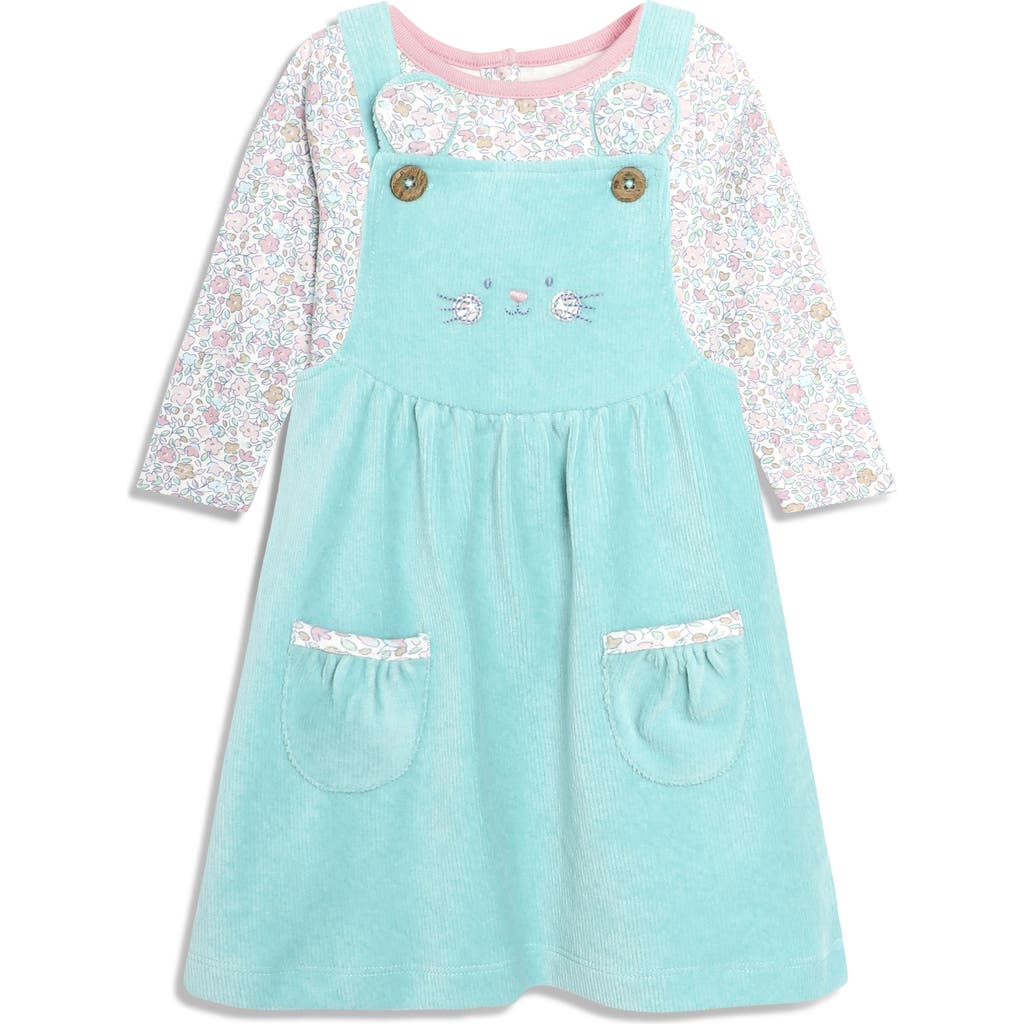 JOJO MAMAN BÉBÉ JOJO MAMAN BEBE FLORAL PRINT TOP & MOUSE EMBROIDERED CORDUROY DRESS