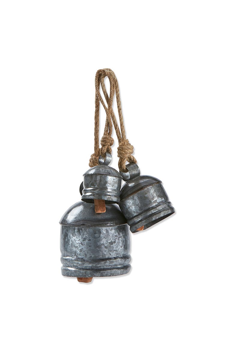 Set of 3 Classic Artisan Silver Decorative Bells for Holidays, Main, color, Gray