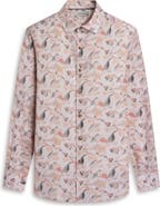 Bugatchi Julian Shaped Fit Abstract Leaf Print Linen Button-Up Shirt