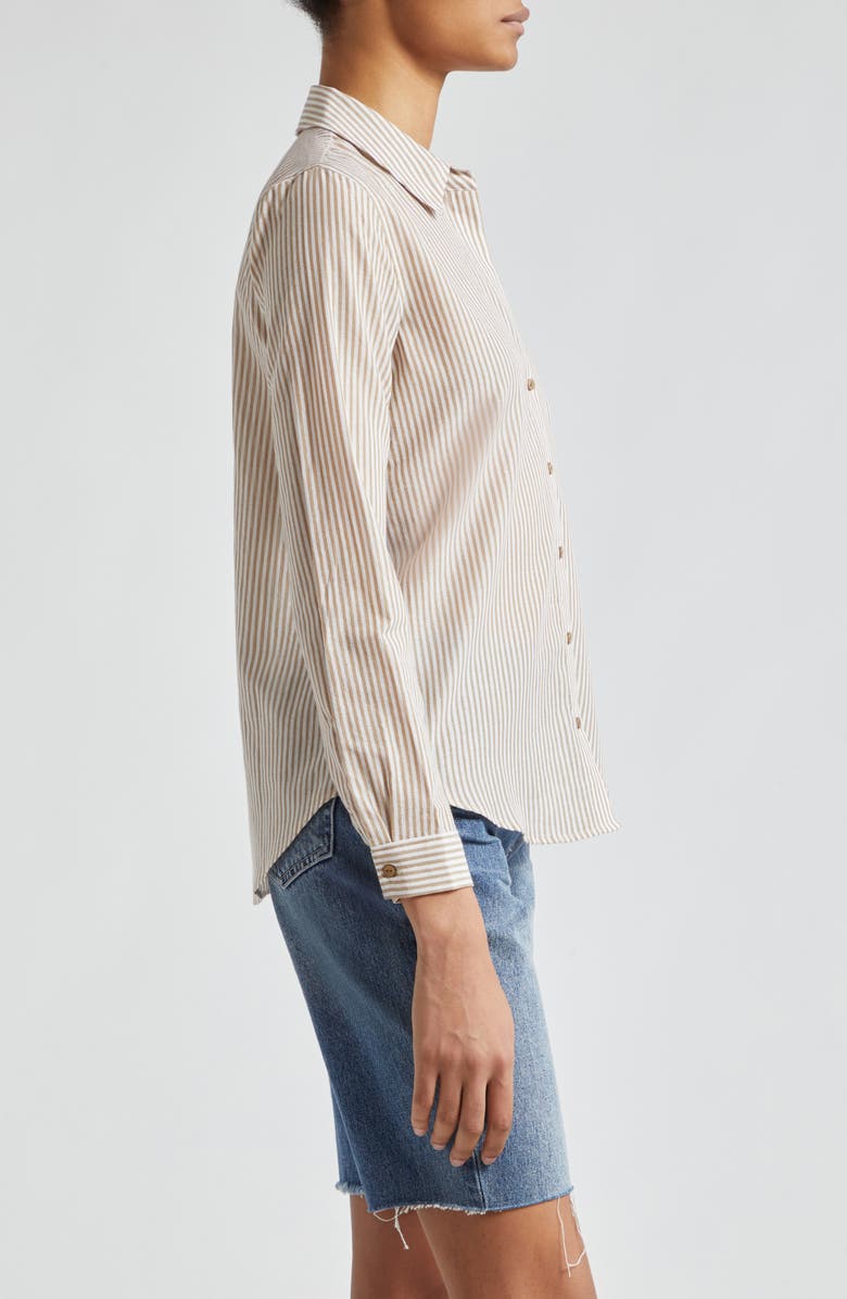 L'AGENCE Laurent Metallic Stripe Button-Up Shirt, Alternate, color, Dark Cappuccino/ Gold
