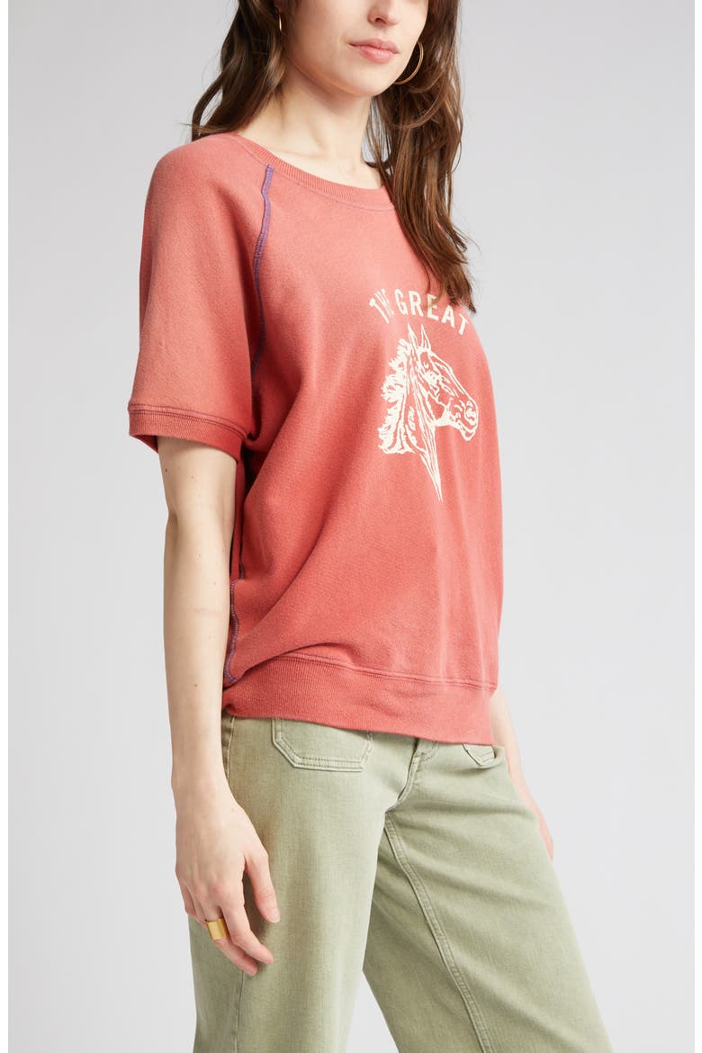 Bronco Short Sleeve Cotton Graphic Sweatshirt, Alternate, color, DOUBLE WASHED RED