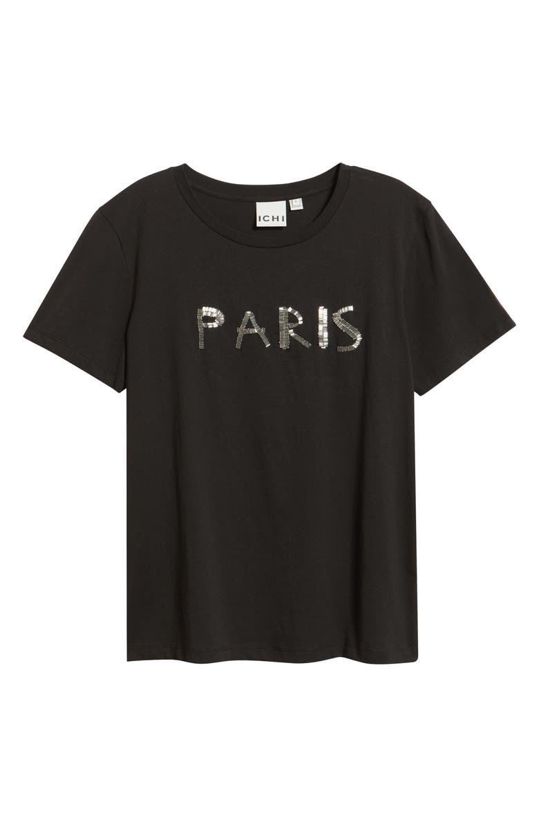 ICHI Ihcamino Paris Beaded T-Shirt, Alternate, color, Black