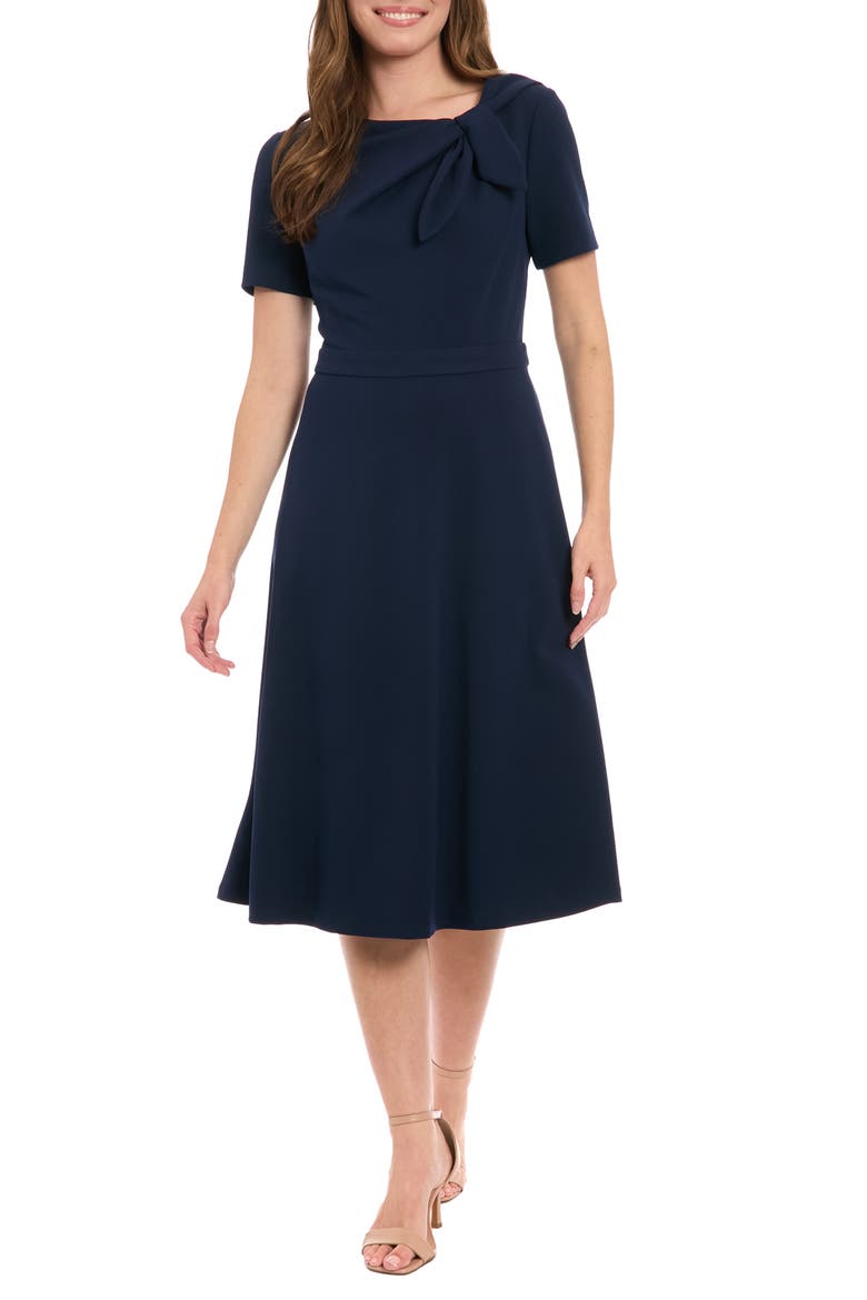 Scuba Crepe Fit & Flare Dress, Main, color, NAVY