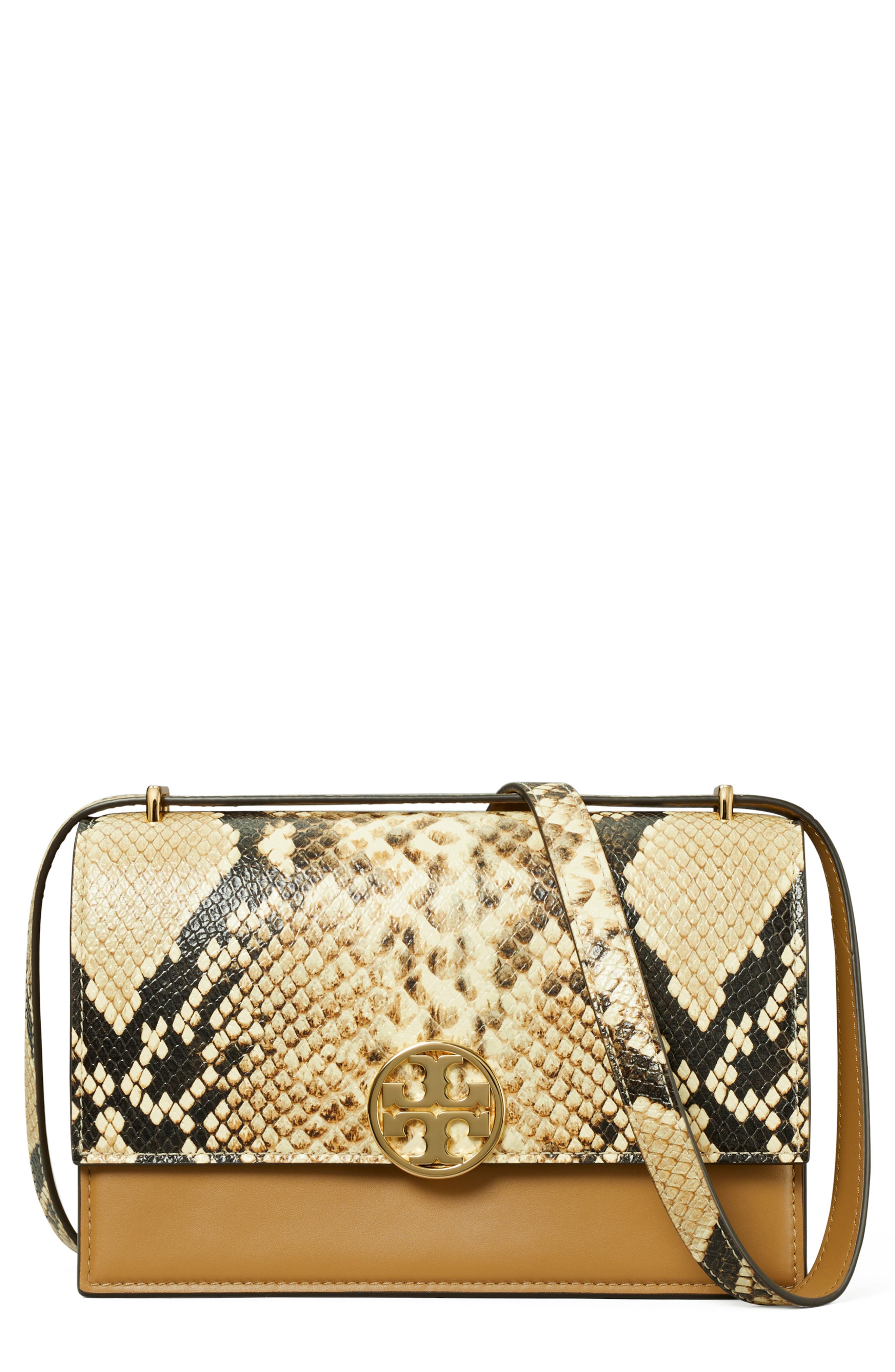 Tory Burch Miller Snakeskin Print Colorblock Leather Shoulder Bag, Main, color, 