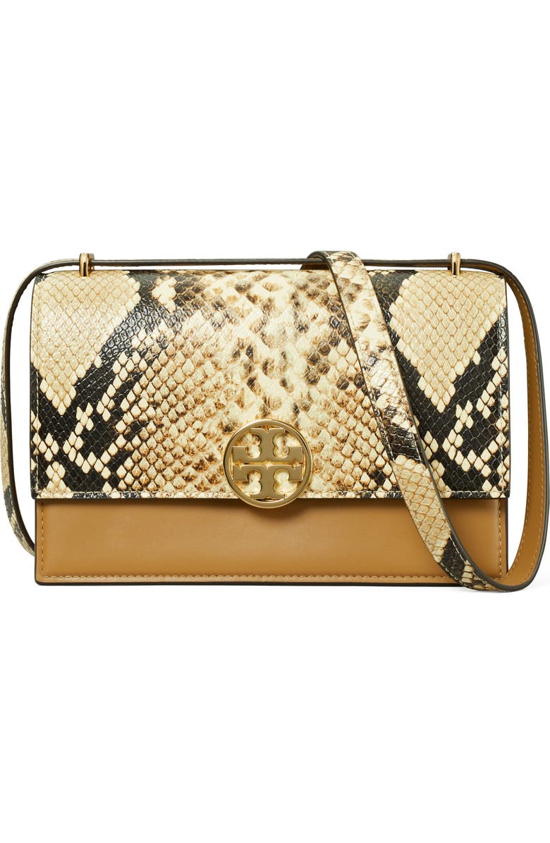Tory Burch Miller Snakeskin Print Colorblock Leather Shoulder Bag, Main, color,