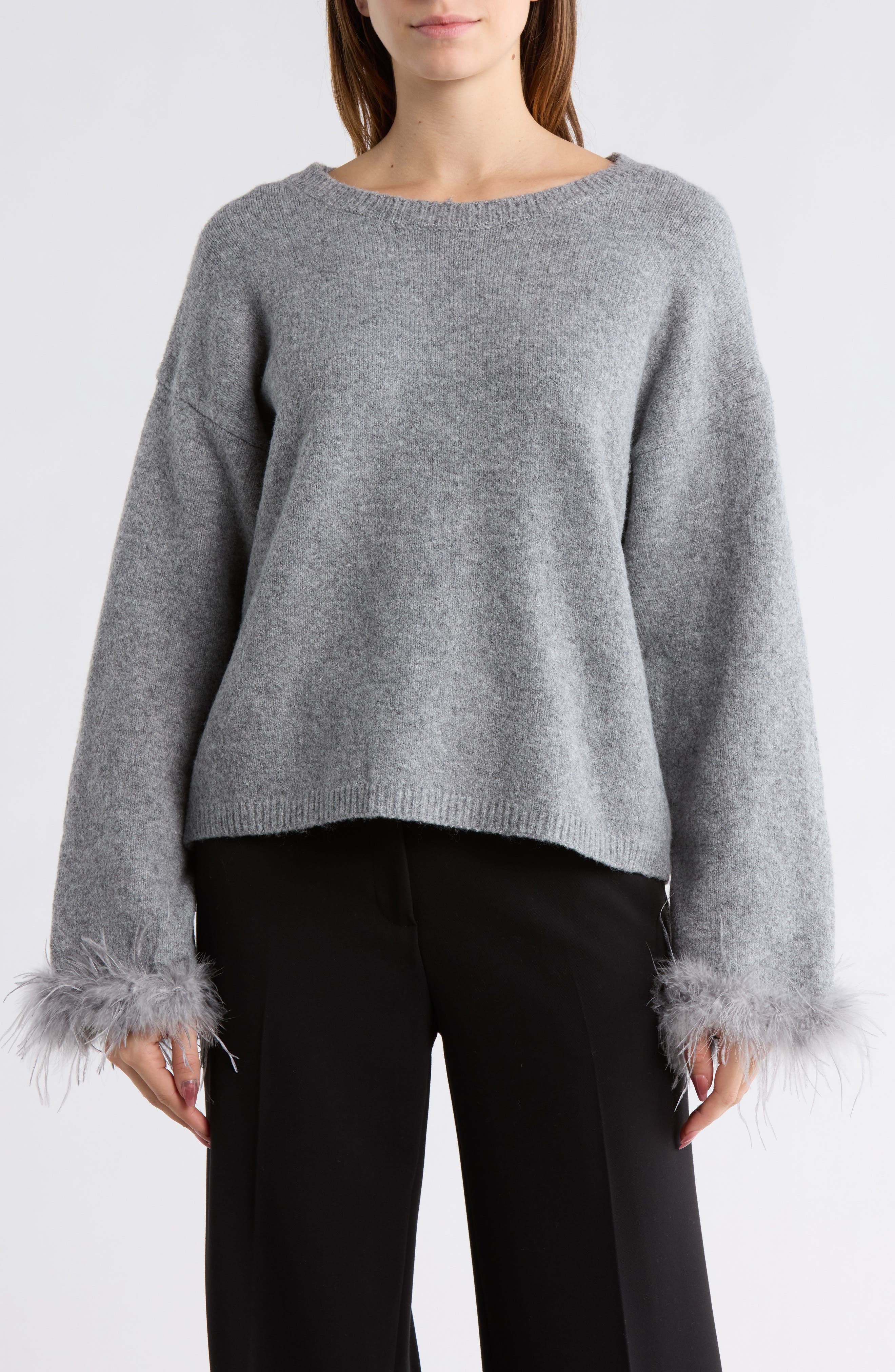 WAYF Feather Trim Sweater