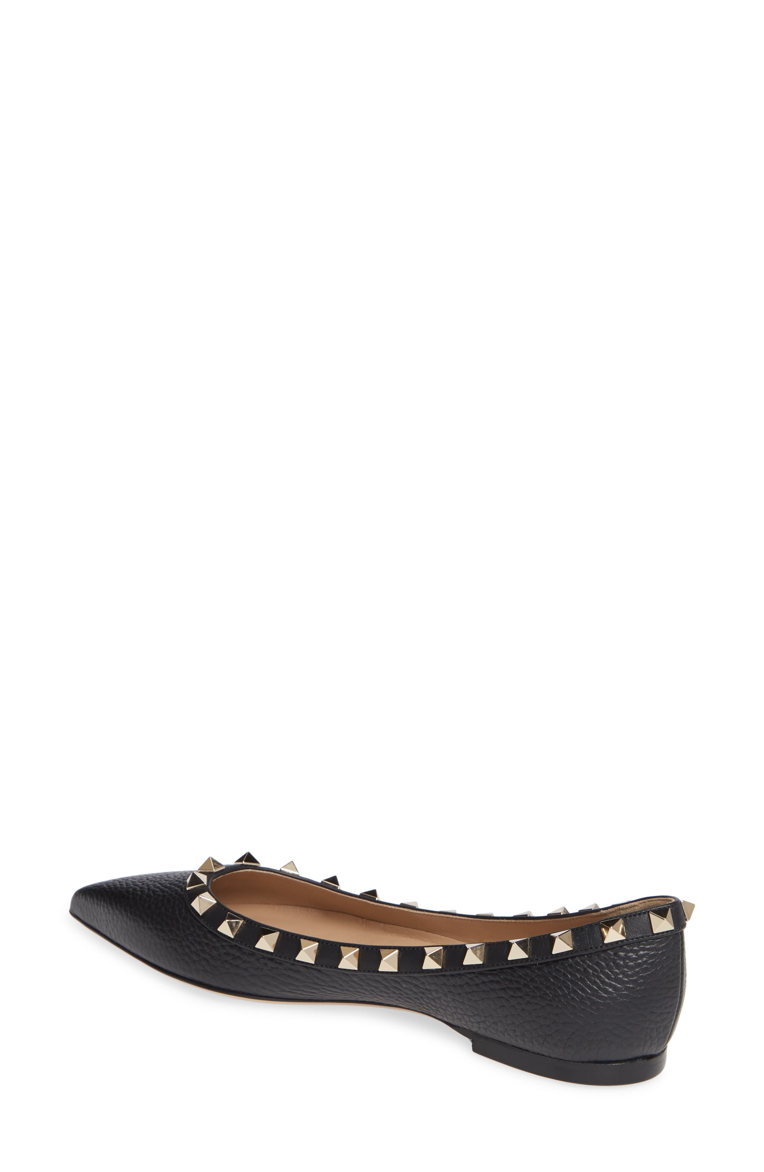 Rockstud Pointy Toe Flat, Alternate, color, BLACK/ BLACK
