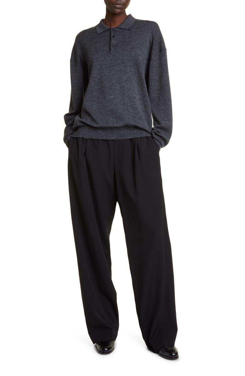 The Row Deja Mélange Cashmere, Silk & Hemp Blend Polo Sweater, Alternate, color, 
