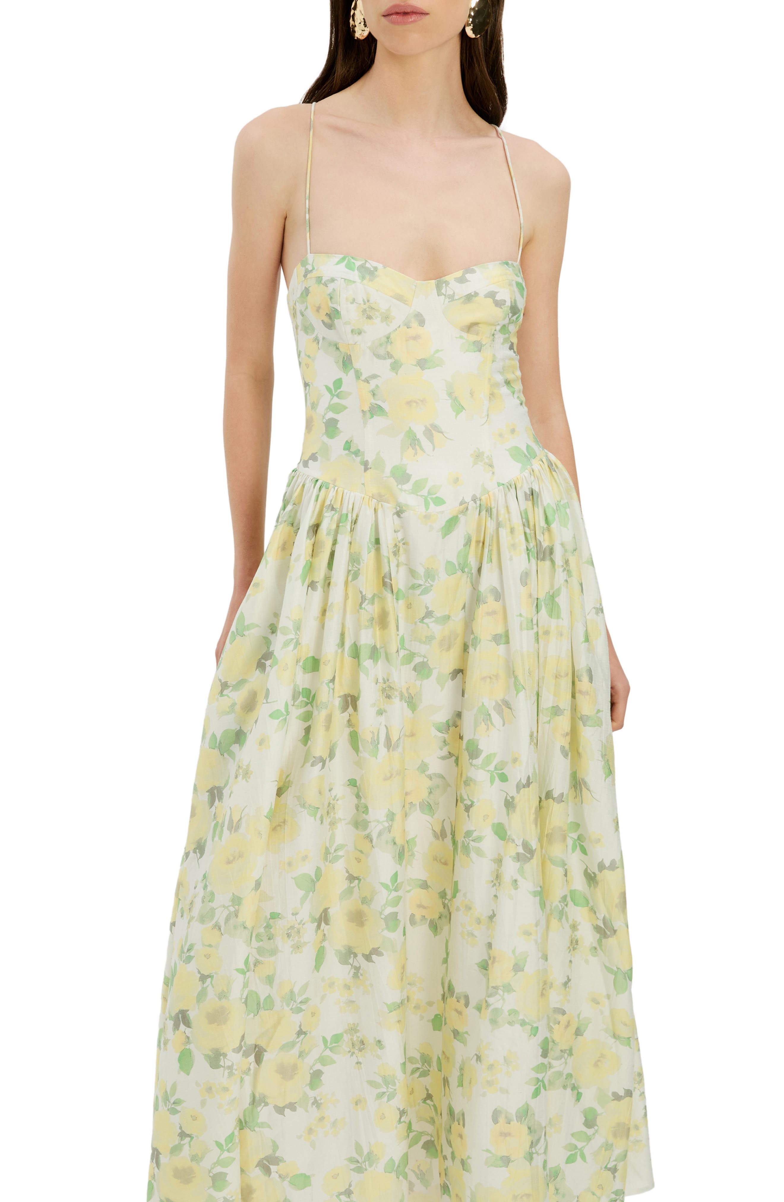 such sophistication yellow floral print pleated maxi dress Lulus Floral Tiered Ruffle Chiffon Dress in Navy Blue Floral Print at Nordstrom, Size X-Small Regular